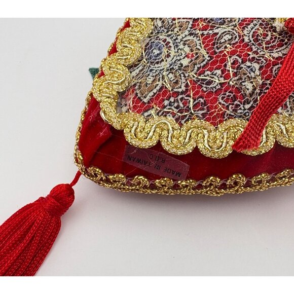 Vintage Heart Shaped Christmas Tree Ornament Victorian Style Tassel Red Gold - Picture 5 of 6